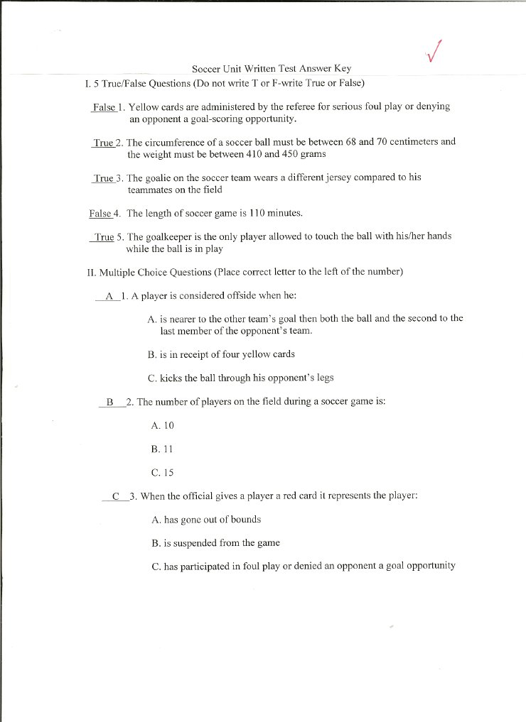 soccer test answer key, p.1