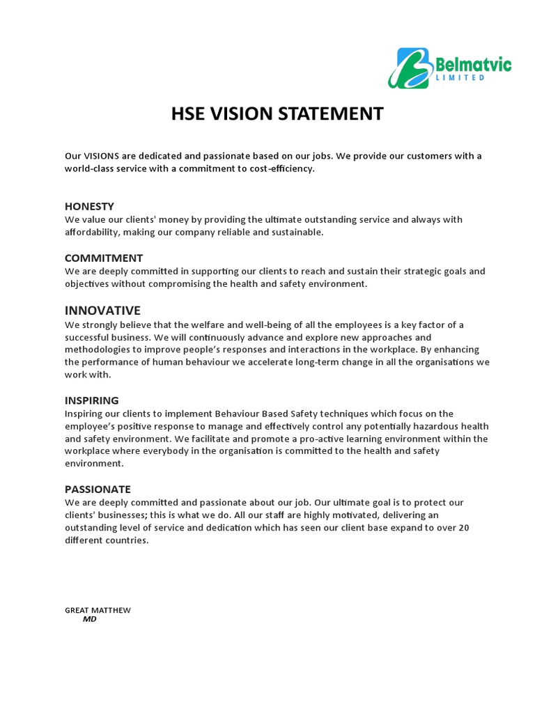 Hse Vision Statement | PDF | Business