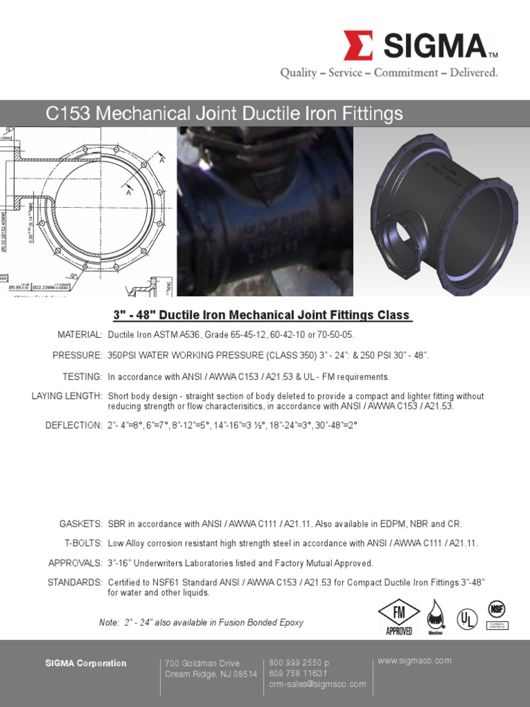 3" 48" Ductile Iron Mechanical Joint Fittings Class PDF Civil Engineering Materials