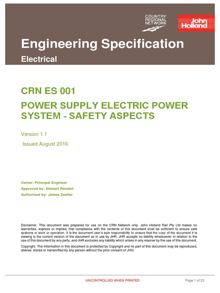 Engineering Specification CRN Es 001 Power Supply Electric Power
