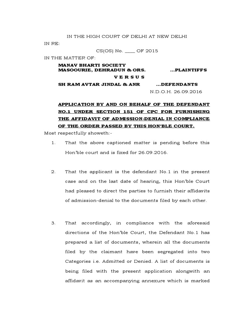 Admission Denial | PDF | Affidavit | Justice