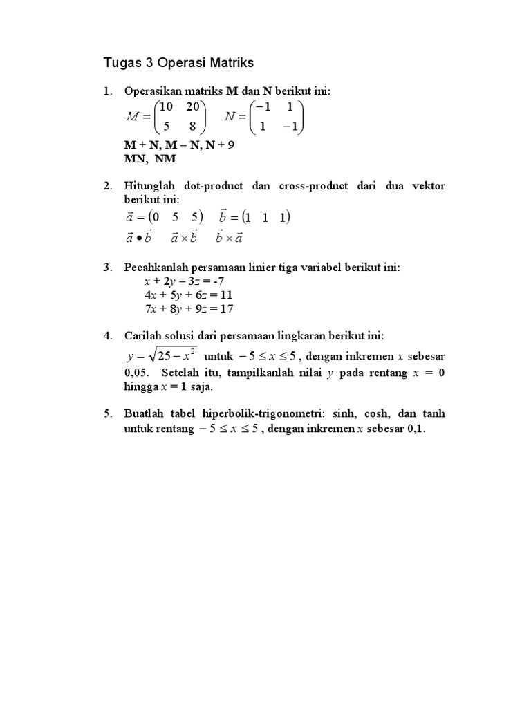 Operasi Vektor dan Matriks dalam Matematika | PDF | Metode & Bahan Ajar ...