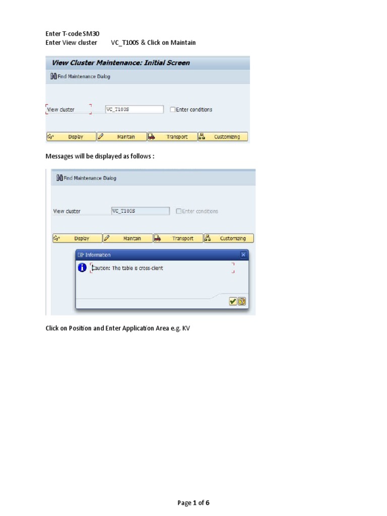 Enter T-Code SM30 Enter View Cluster VC - T100S & Click On Maintain ...