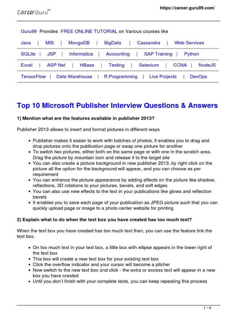 MS Publisher Interview Questions Guide | PDF | Menu (Computing) | Micr