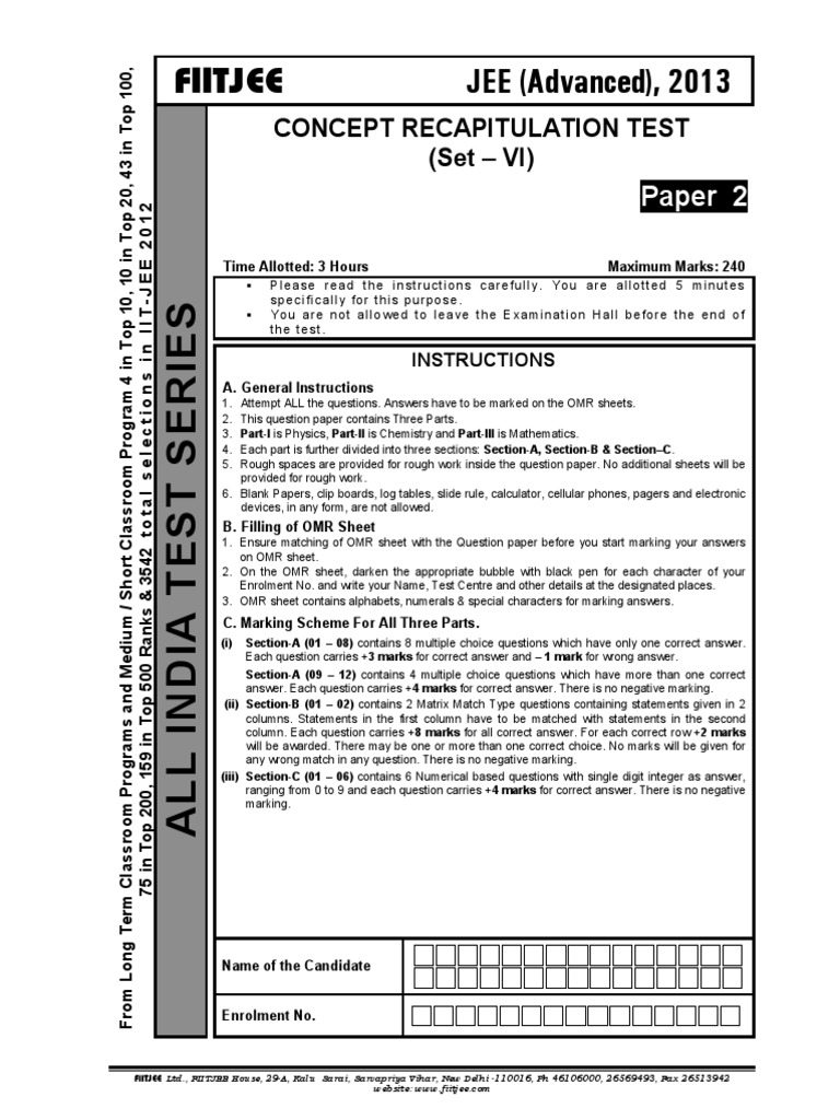 JEE Advanced Test Paper | PDF | Atomic Orbital | Chemical Reactions