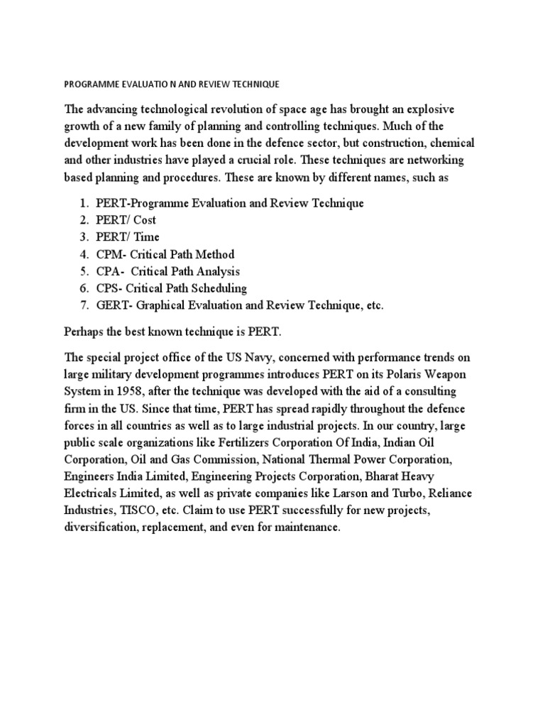 Programme Evaluatio N and Review Technique | PDF | Business ...