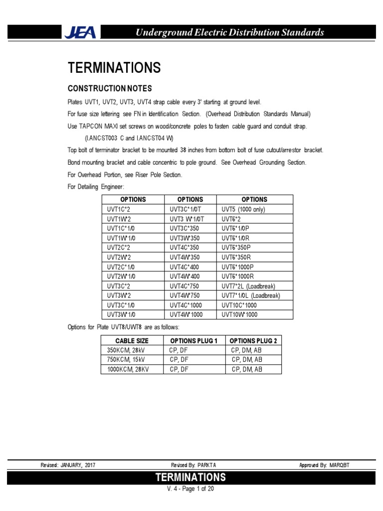 Terminations: Underground Electric Distribution Standards | PDF ...