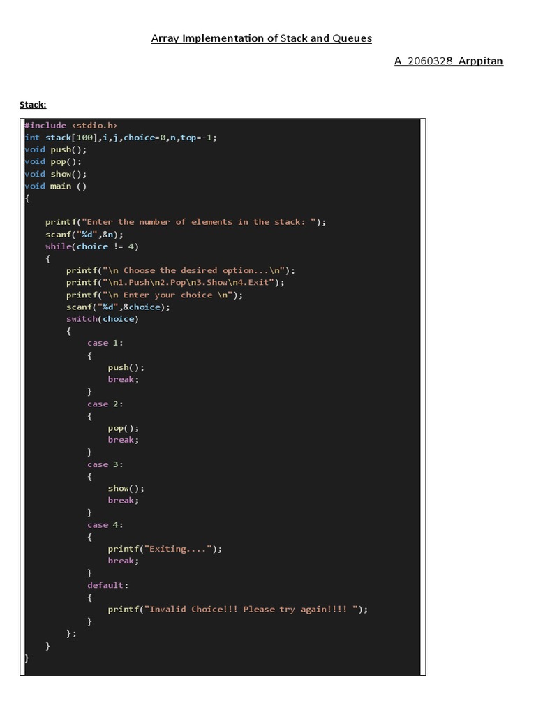 Array Implementation of Stack and Queues | PDF | Queue (Abstract Data ...