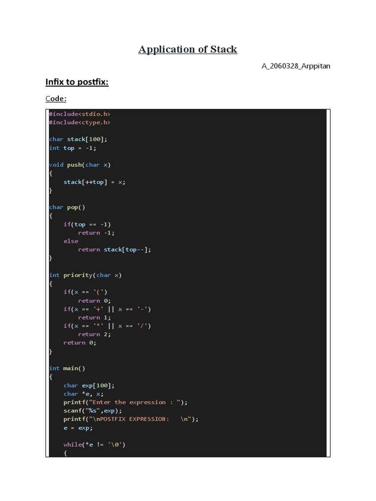 Application of Stack: Infix To Postfix | PDF | Computers