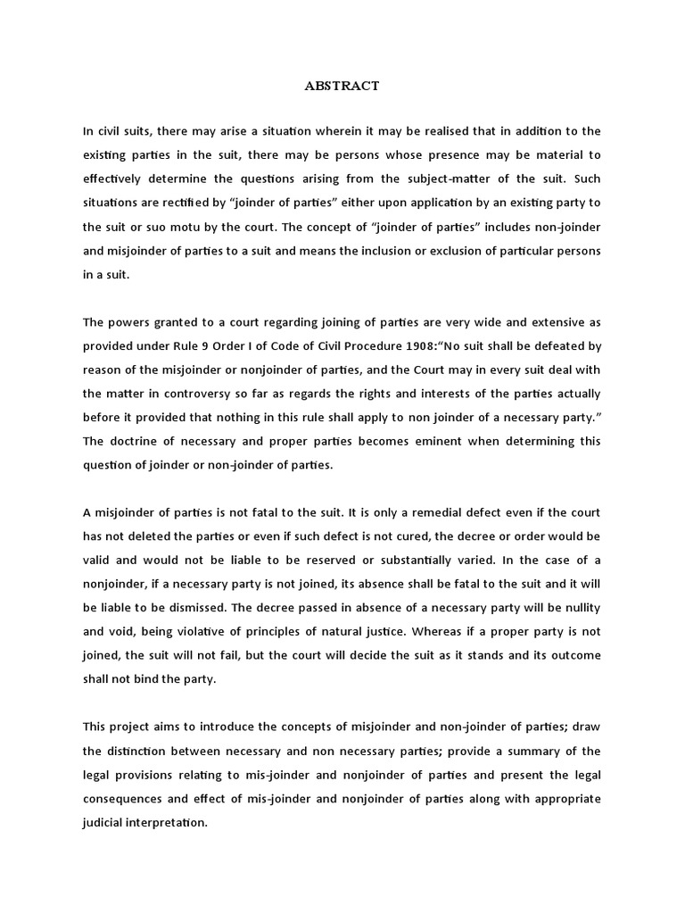 Misjoinder and Non-Joinder in Civil Suits | PDF