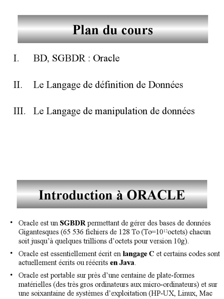Cours sur Oracle et SGBDR | PDF | Bases de données | SQL