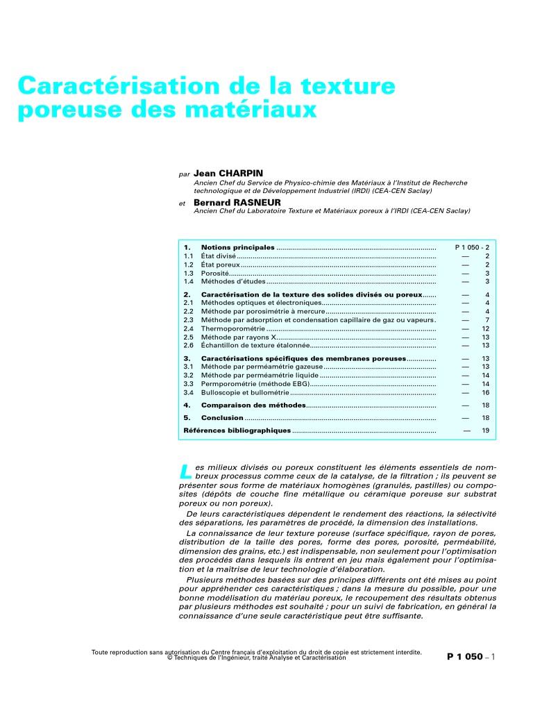 Caractérisation de La Texture Poreuse Des Matériaux: Jean Charpin | PDF ...