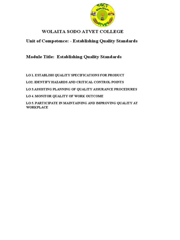 Estabilish Quality Standards Module @2012 | PDF | Quality Assurance ...