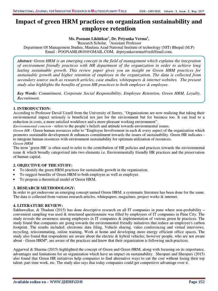 2017 - Impact of Green HRM Practices On Organizational Sustainability ...
