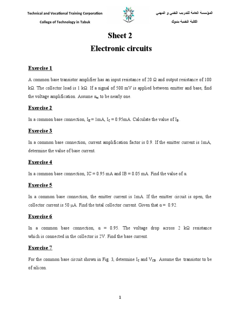 Common Base Transistor Exercises | PDF | Bipolar Junction Transistor ...