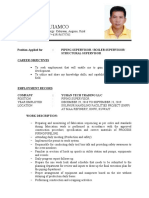 Deolito B. Quiamco resume for piping, boiler, and structural supervisor positions