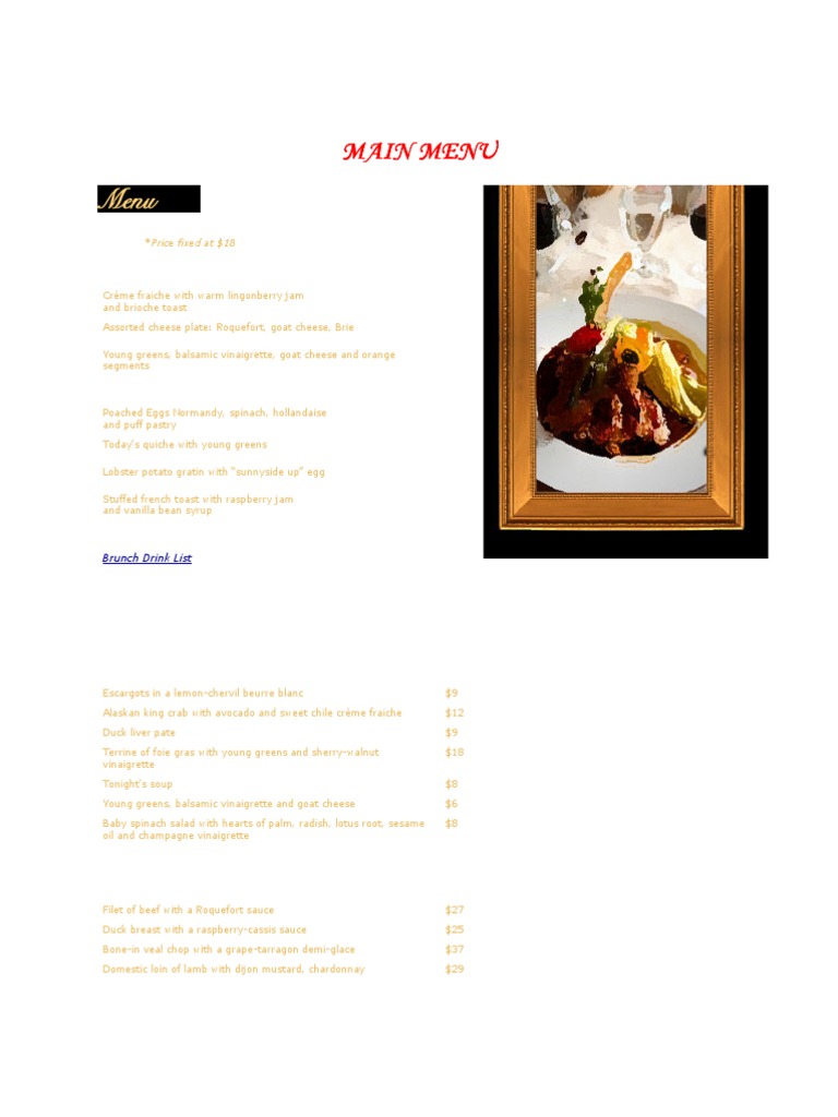 Main Menu | PDF | Desserts | Sauce