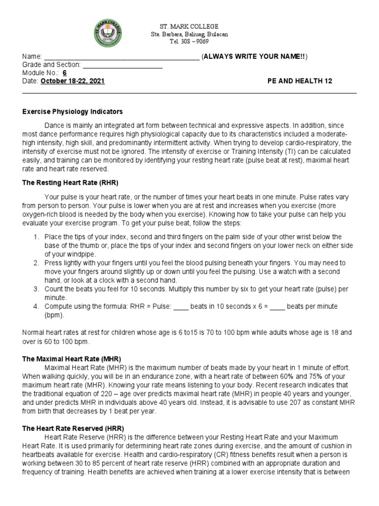 Heart Rate Guidelines for PE Students | PDF | Heart Rate | Pulse