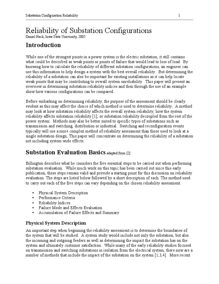 Substation Reliability Assessment Methods | PDF | Reliability ...