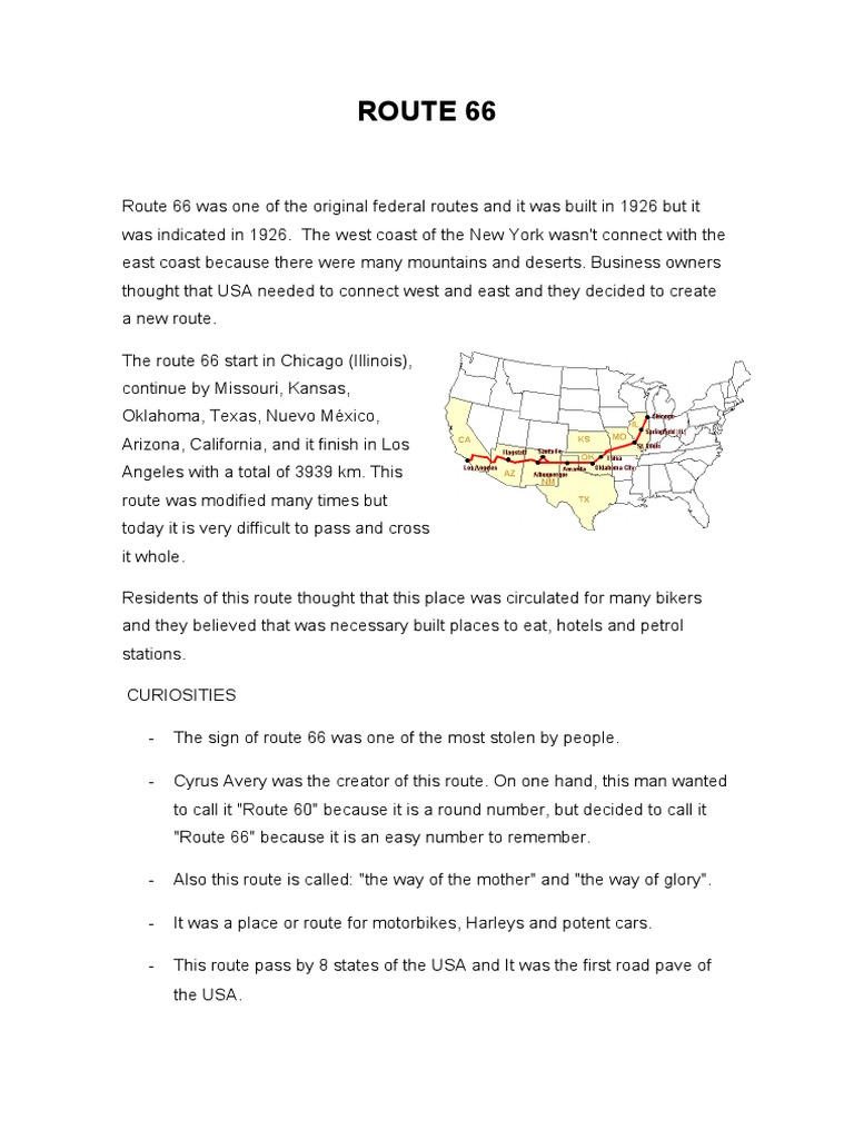 Route 66: States and Highlights | PDF | Social Science