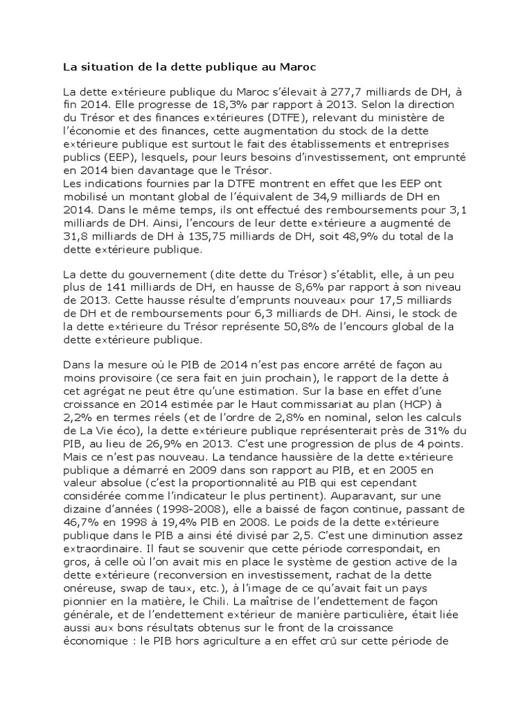 Situation de la dette publique au Maroc | PDF | Dette publique | Dettes