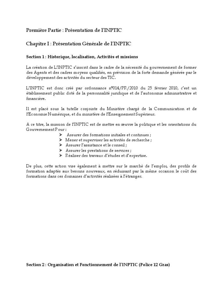 Présentation de l'INPTIC au Gabon | PDF | Technologies de l'information ...