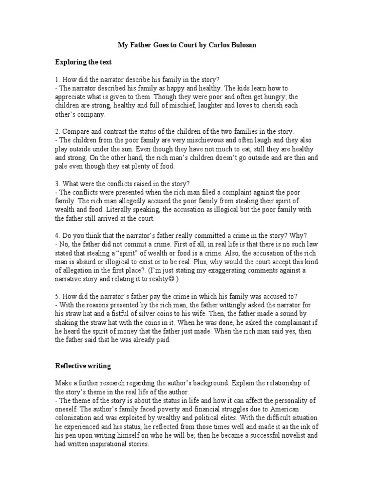 My Father Goes To Court ACTIVITY PDF