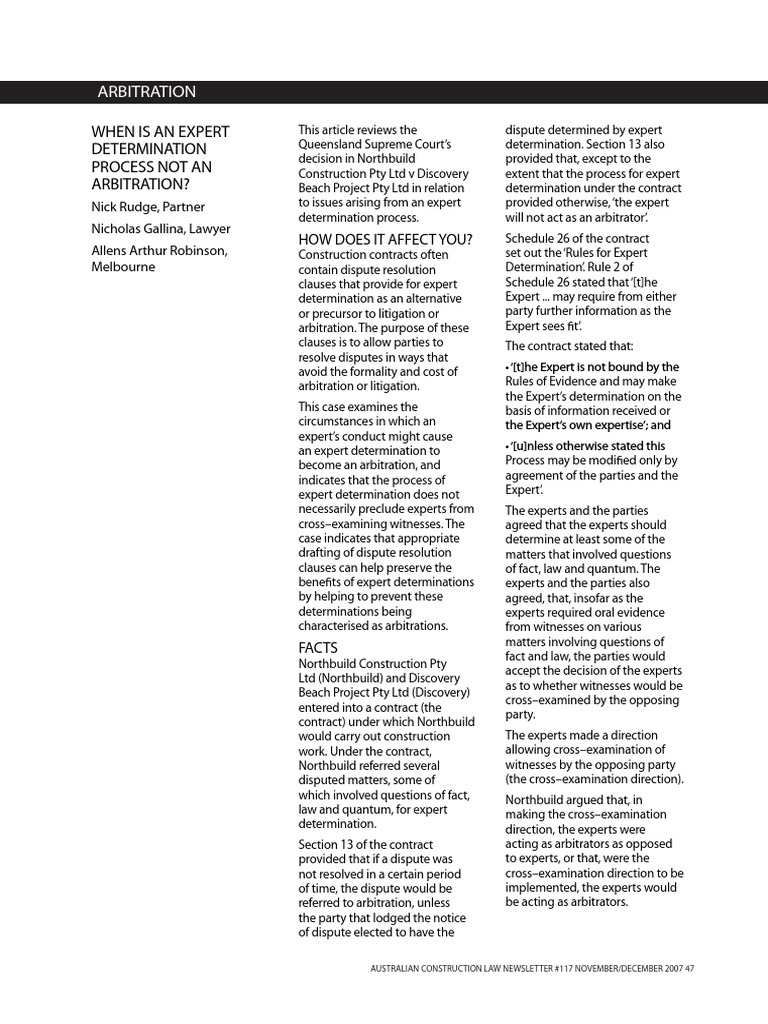 When Does an Expert Determination an Arbitration? Analyzing the