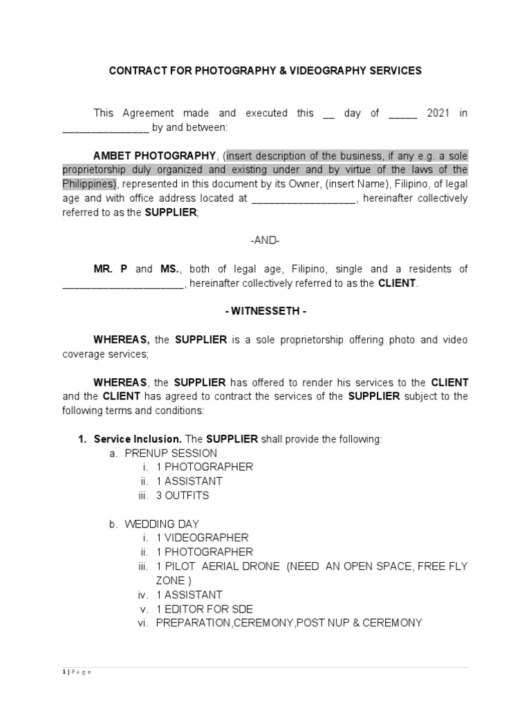 Contract For Photo and Video Services - Ambet Photoography | PDF ...