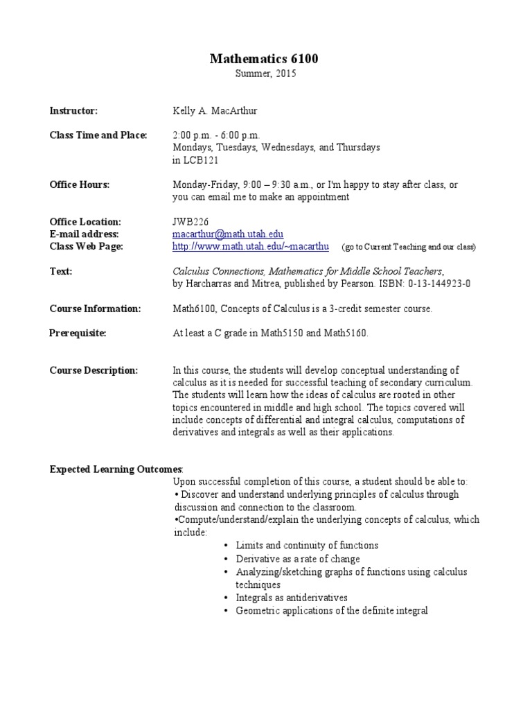 Math 6100 Syl Lab Us | PDF | Calculus | Test (Assessment)