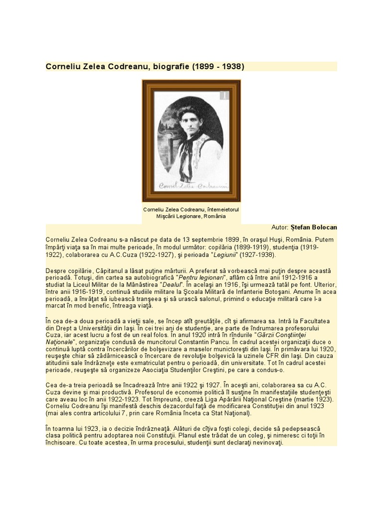 Corneliu Zelea Codreanu, Biografie | PDF