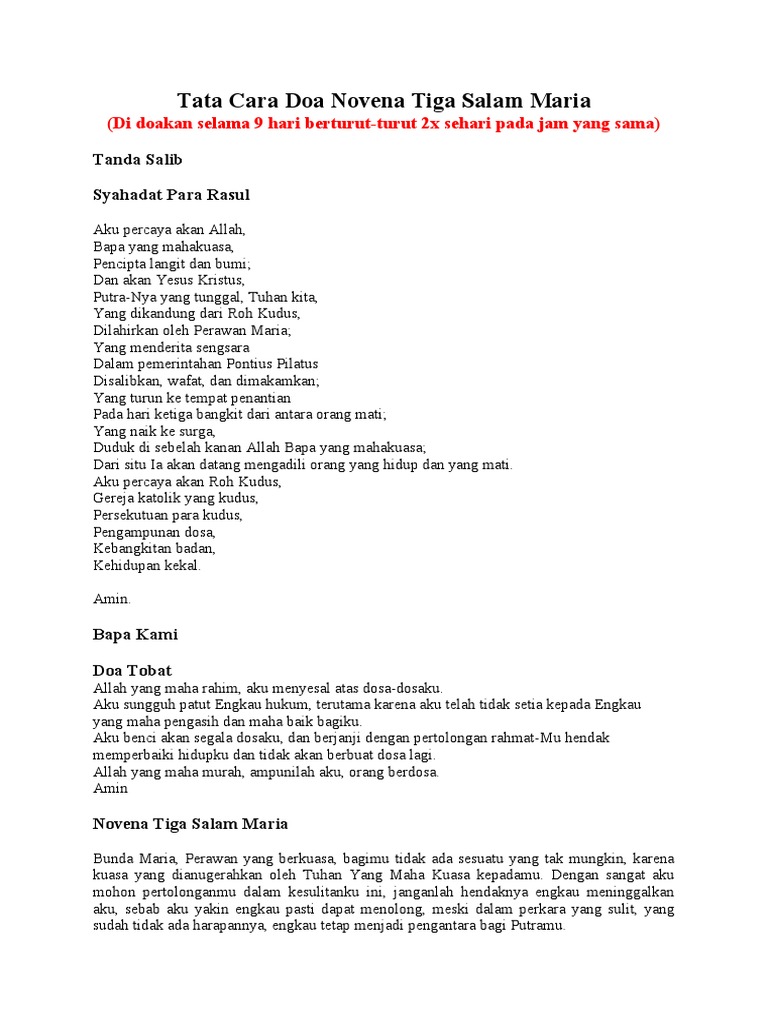 Tata Cara Doa Novena Tiga Salam Maria | PDF
