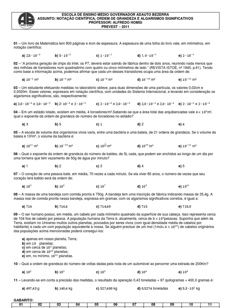 Lista de unidades de medida e notação científica, Esercizi Matematica