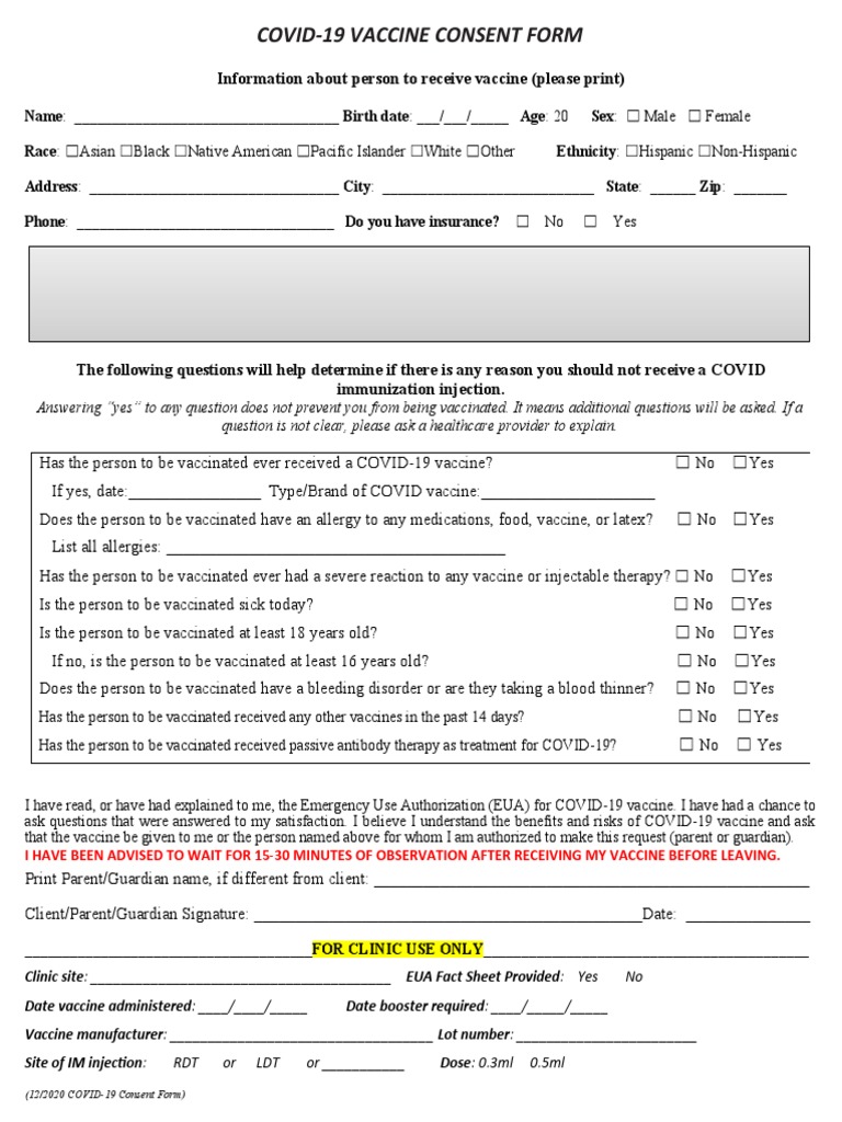 Texas COVID Vaccine Consent Form | PDF | Allergy | Race And Ethnicity ...
