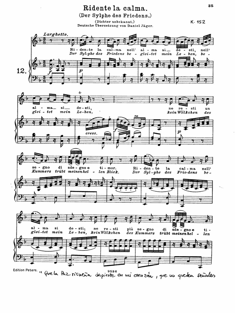 MOZART Ridente La Calma | PDF