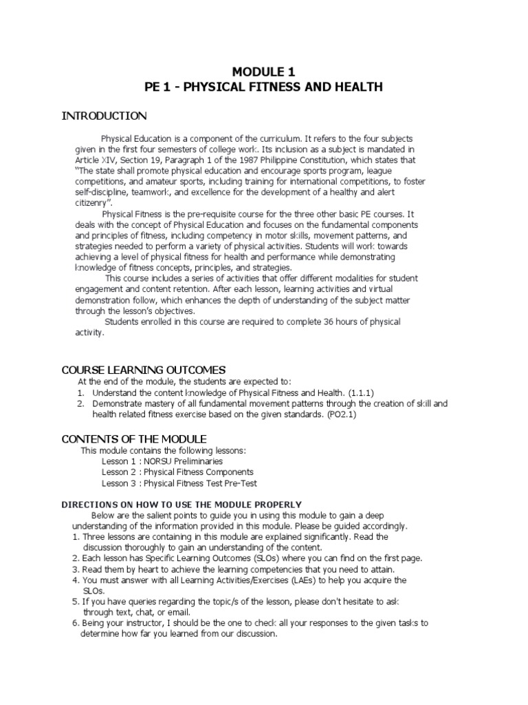 PE 1: Physical Fitness & Health Module | PDF | Body Mass Index ...