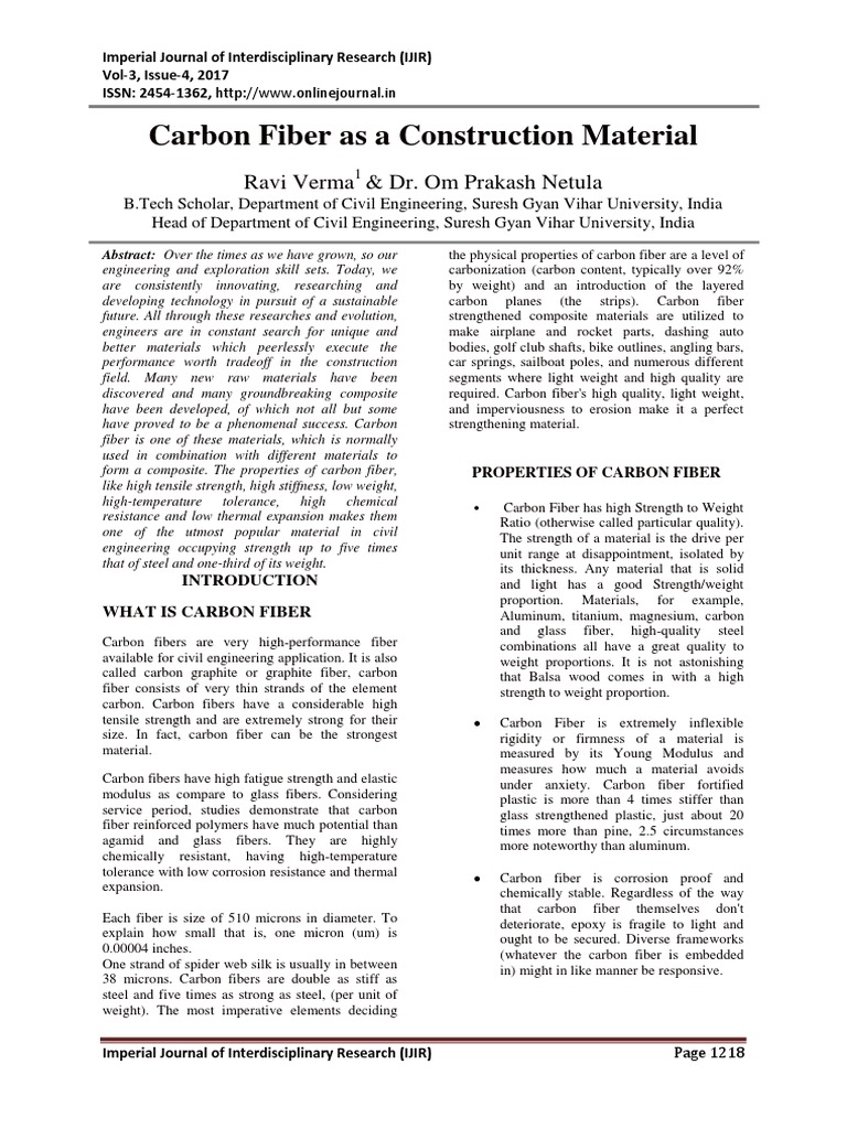 Carbon Fiber As A Construction Material: Ravi Verma | PDF | Fibers ...