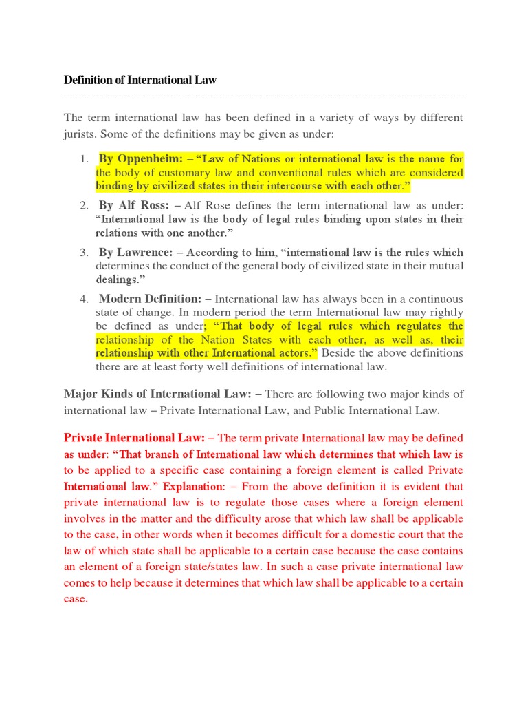 Definition of International Law PDF International Law Treaty