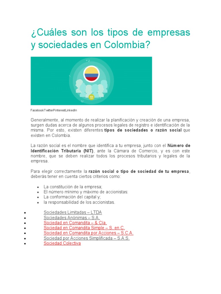 Tipos de Empresas y Sociedades en Colombia | PDF | Sociedad de ...