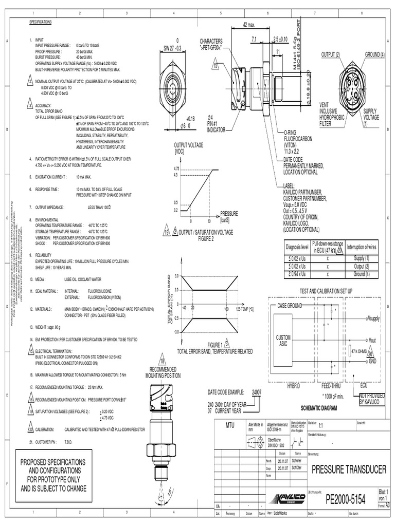Kavlico PE2000 Pressure Transducer Specs | PDF | Electrical Engineering