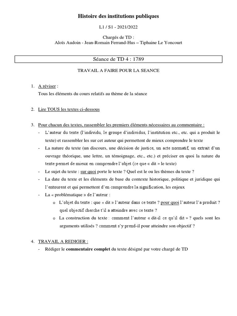 TD 4 - 1789 | PDF | Constitution | Gouvernement