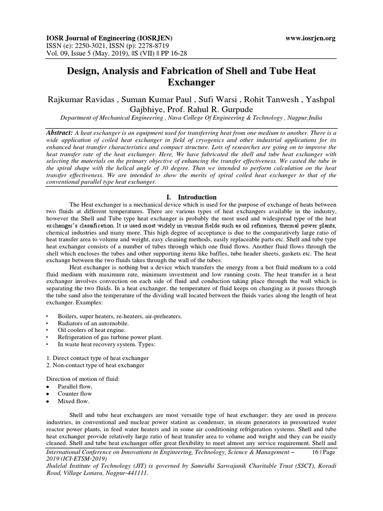 Design, Analysis and Fabrication of Shell and Tube Heat Exchanger | PDF ...