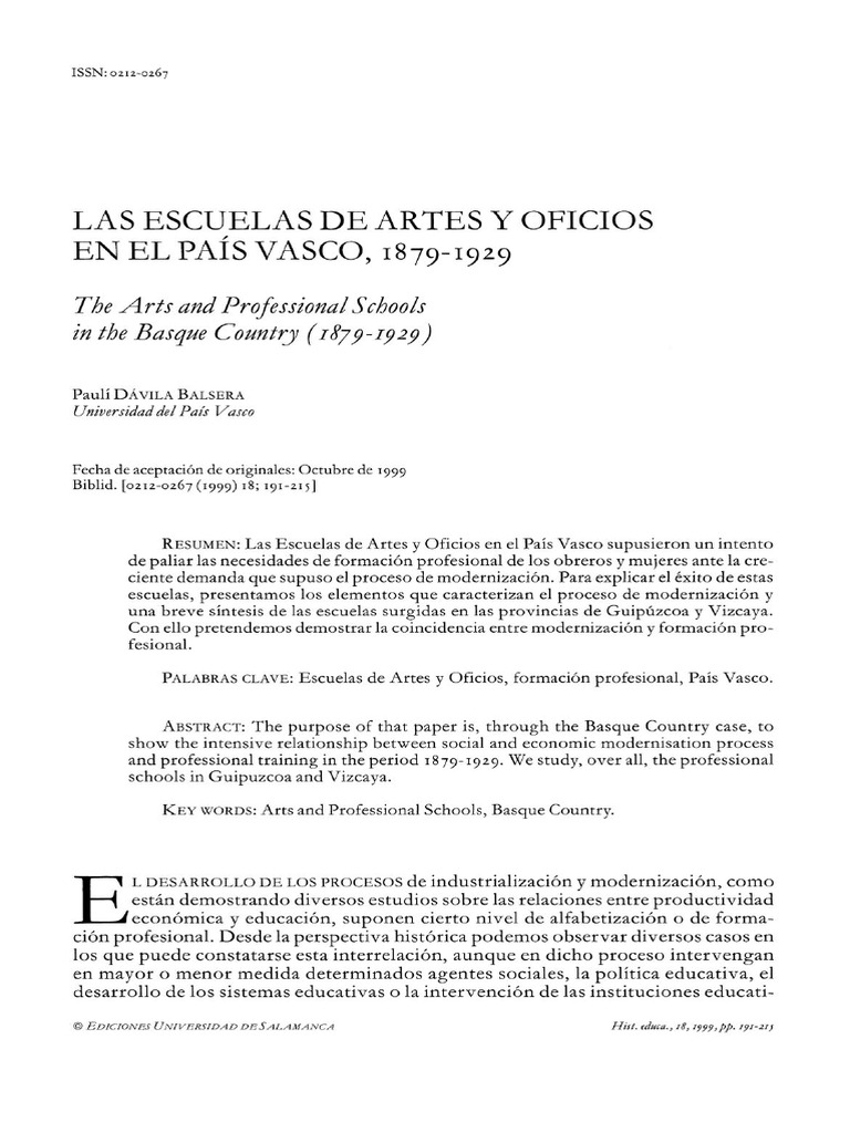 Las Escuelas de Artes y Oficios en El Pa | PDF | País Vasco (Comunidad ...