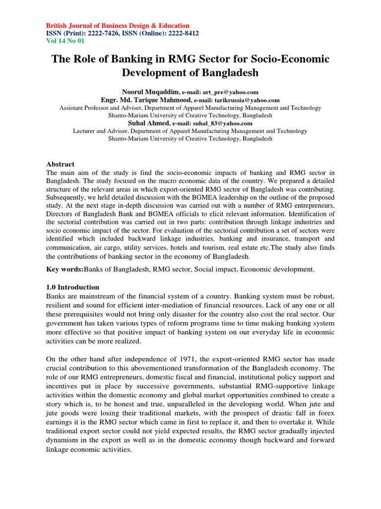 The Role of Banking in RMG Sector For Socio-Economic Development of ...