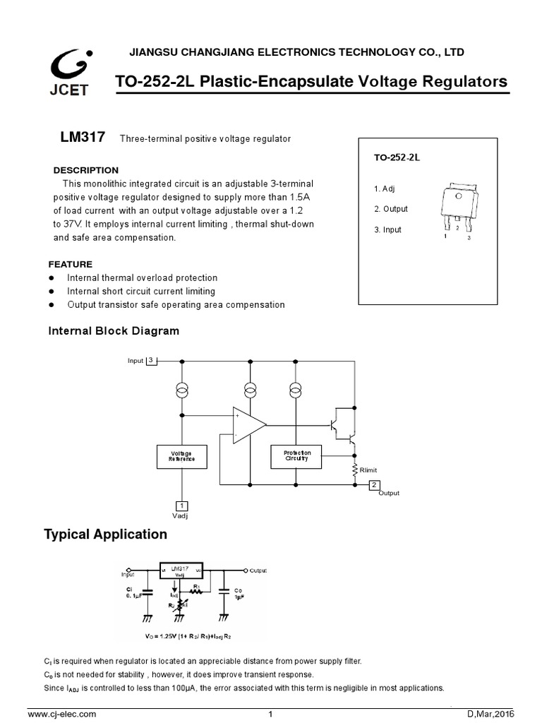 TO2 522L PlasticEncapsulate Voltage Regulators Jiangsu Changjiang