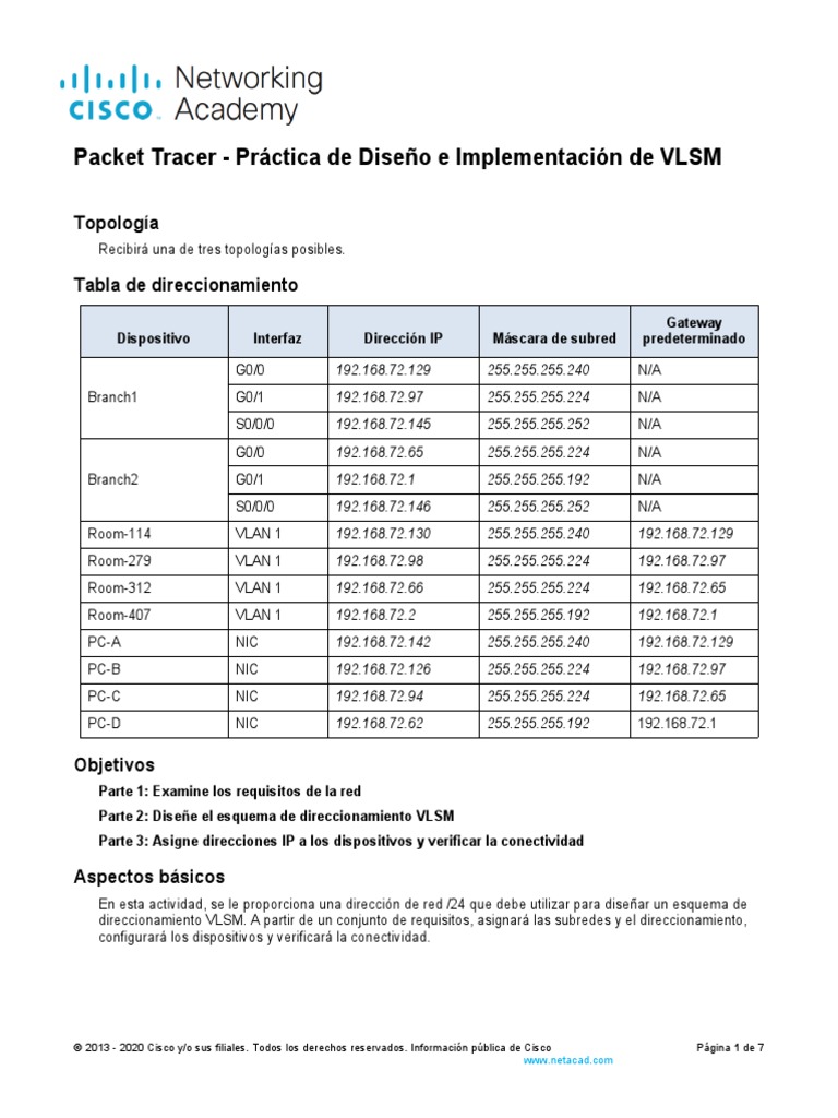 VLSM en Packet Tracer 11.9.3 | PDF | Dirección IP | Red de computadoras