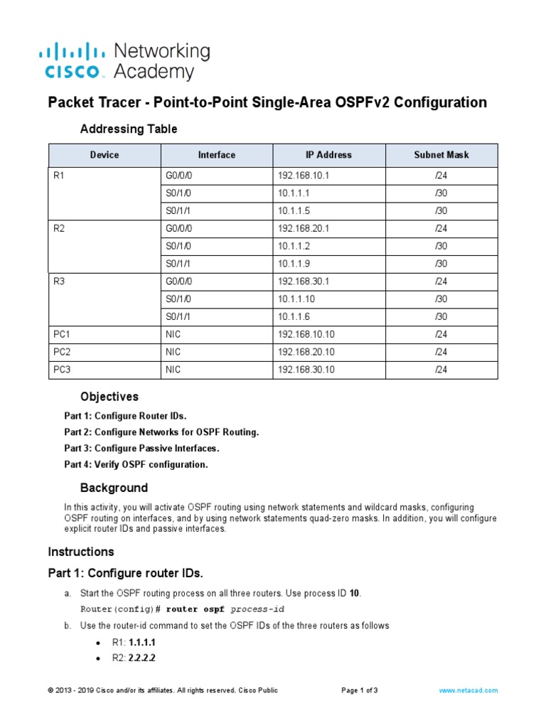 2 2 13 packet tracer point to point single area ospfv2 configuration
