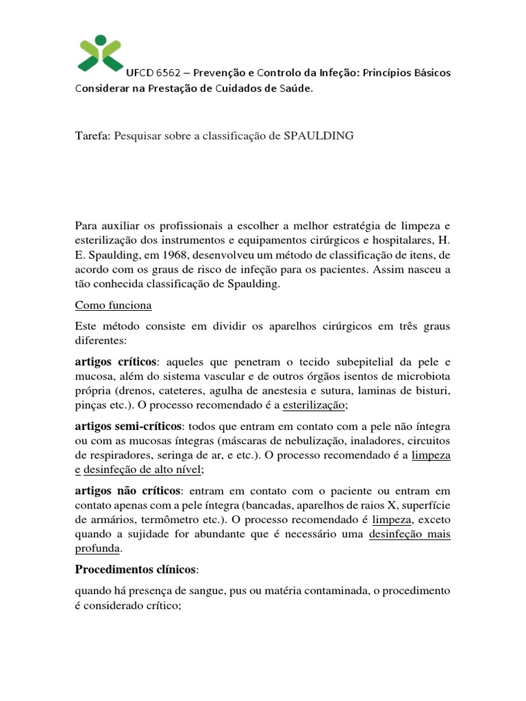 Classificação de Spaulding na Saúde | PDF