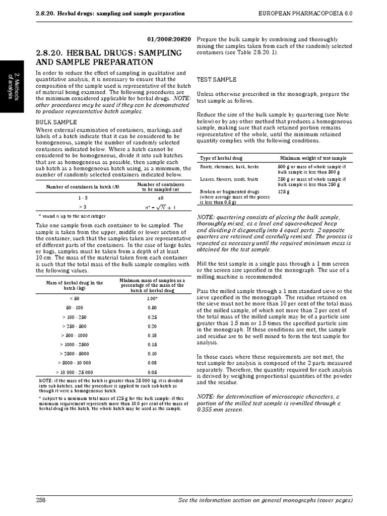 PH Eur 2.8.20. Herbal Drugs - Sampling and Sample Preparation | PDF ...