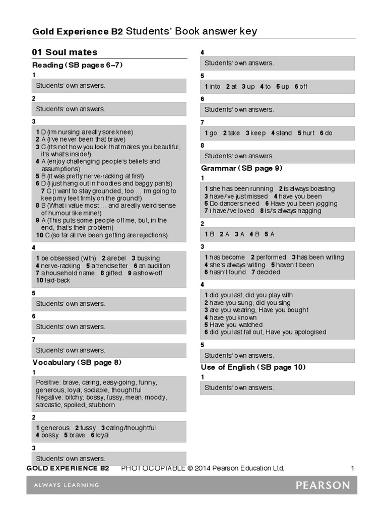 Gold Experience B2 SB Answer Key PDF | PDF | Science | Nature